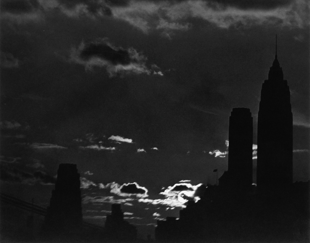(NEW YORK) Nocturne Manhattan (Empire State Building silhouetted) by John Allen * Manhattan Towers (from Central Park) by Guitardo Brag